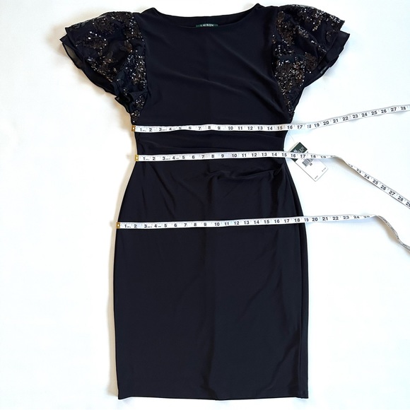 LAUREN RALPH LAUREN EVENING BLACK EMBELLISHED FLUTTER SLEEVE PARTY DRESS NWT 10 - Picture 14 of 14